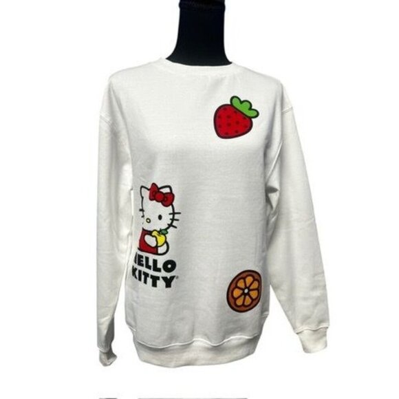 HELLO KITTY CREWNECK SWEATSHIRT WOMEN XS WHITE PREPPY LIGHT SWEATER RELAX - Picture 1 of 8